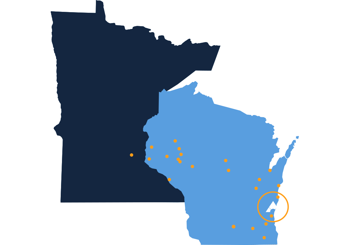 WI and MN map showing Ansay & Associates office locations